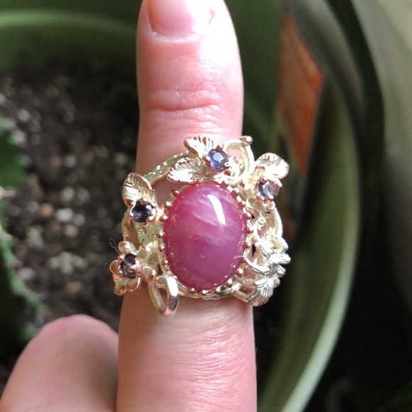Ruby & Lolite solid SS artisan crafted ring s-7 - Picture 1 of 3